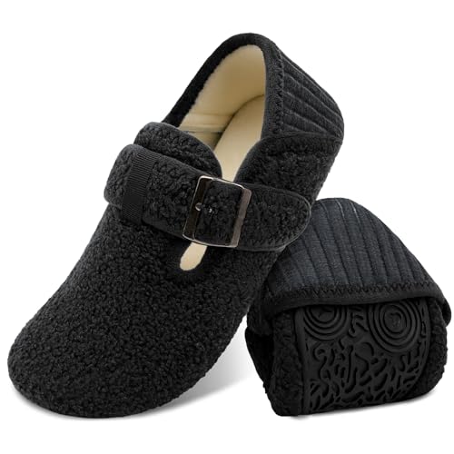 XIHALOOK Womens Mens Cozy Slippers Wide Barefoot Slippers Adjustable Slip On House Shoes for Home Bedroom Travel