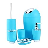 Yosoo 6 Piece Plastic Bathroom Accessory Set Luxury Bath Accessories Bath Set Lotion Bottles/Toothbrush Holder/Tooth Mug/Dish/Toilet Brush/Trash Can (Blue)