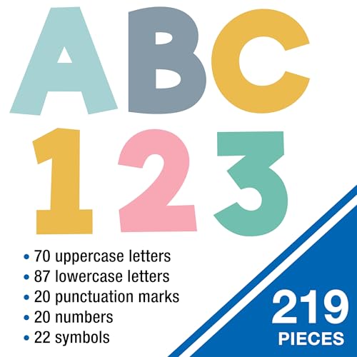 Image of Carson Dellosa Boho Combo Pack 219-Piece Prepunched Bulletin Board Decorations, 4 inch Colorful Letters, Numbers, and Symbols for Party, Back to School Decorations, and Classroom Decor
