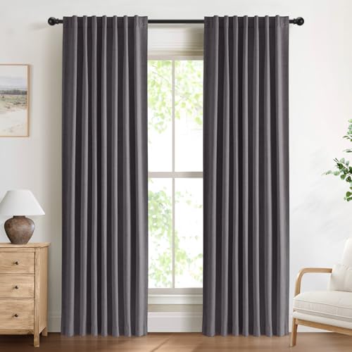 DEFYNEE 100% Blackout Curtains for Bedrooms - 50 x 96 Inch Drop, Thermal Insulated, Dark Grey, 2 Panels