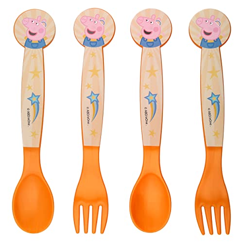 damaloo Set de Couverts pour Enfants Peppa Pig - Lot de 2 Fourchettes et Cuillères en Plastique pour Enfant, sans BPA, Petits Couverts en Plastique Légers et Réutilisables pour Bébés et Enfants Cover