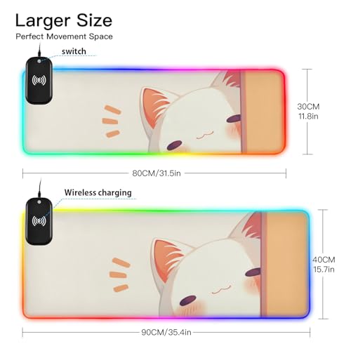 Tapis de souris lumineux grand format pour bureau cosy chat