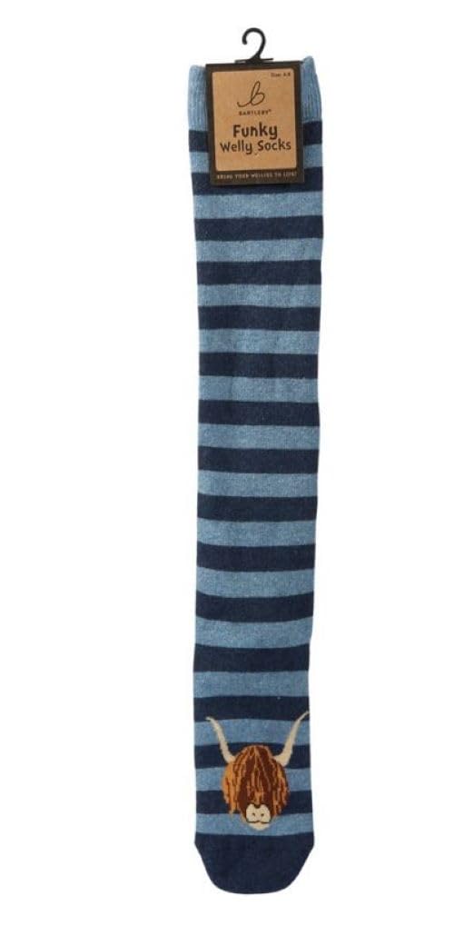 Bartleby Funky Welly Socks - Highland Cow, Stripe