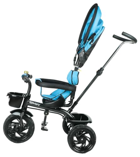 Image of JoyRide 3 in 1 Baby Tricycle Toddler Stroller Kids Pedal Tricycle w /Pusher Removable Canopy Safety Bar Storage Footrest for 18 Months to 5 Years (DARKBLUE)