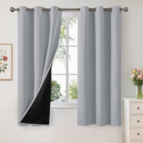 Image of YoungsTex Light Grey 100% Blackout Curtains for Bedroom 38 X 63 Inch Length, Heat Blocking Thermal Drapes with Grommet for Living Room Energy Saving Privacy with Insulated Liner, 2 Panels