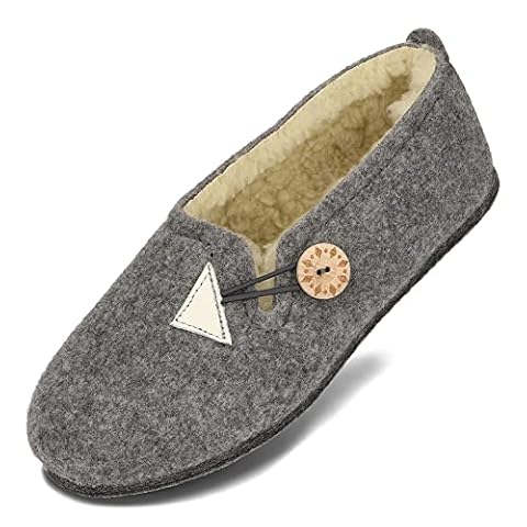 BeComfy Kapcie filcowe damskie ocieplane wełną podeszwa filcowa guzik 36-42 EU/Szary, 38