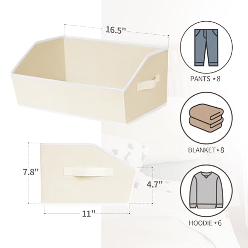 Image of Homsorout Clothes Organizers and Storage - Fabric Cube Bins with Handles, Storage Baskets for Shelves, Trapezoid Collapsible Boxes for Home, Dorm, Office, 10 Pack, Beige