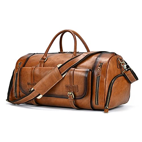Corsehild Sacs De Voyage en Cuir pour Hommes Sac Vintage Étanche Weekend Sacs De Nuit Fourreaux Formation Fitness Sac À Main Sac De Sport 52X24X23Cm Cover