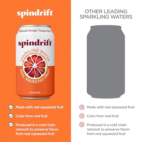 Image of Spindrift Sparkling Water, Blood Orange Tangerine Flavored, Made with Real Squeezed Fruit, 12 Fl Oz Cans, Pack of 24 (Only 12 Calories per Can)