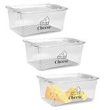 Yomjarl 3 Pack Cheese Container Airtight with Draining Basket Cream Block Cheese Sliced Cheeses Box with Lid Saver for Fridge Deli Meat Storage Box,Cheeses Sliced,Grated,Cheddar Keeper
