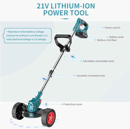 Rasentrimmer mit 2 x 3.0 Akku Freischneider Rasenmäher Schneider heckenschere für Gardena unkrautbürste mit Abnehmbare Rollen,Sägeblatt,Balkenmäher – Bild 4