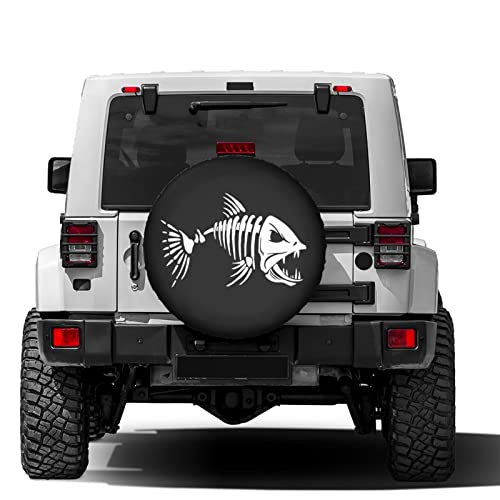 Image of Bones Fish Spare Tire Cover Dust-Proof Wheel Tire Cover Fit Trailer, RV, SUV and Many Vehicle 14 Inch