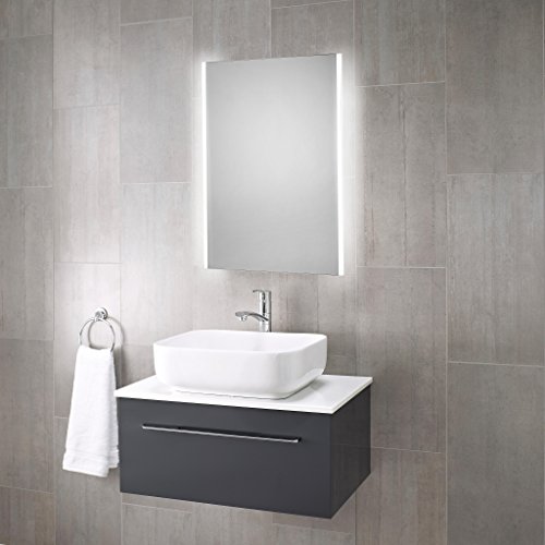Pebble Grey 390 x 500 mm Bathroom Mirror Bailey LED Illuminated Bathroom Mirror with Shaver Socket & Demister Pad