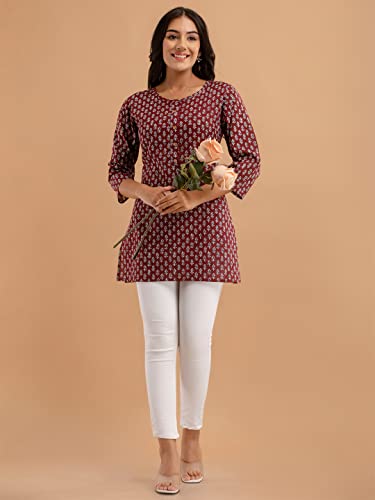 Image of feranoid Women Cotton Printed Straight Short Kurti