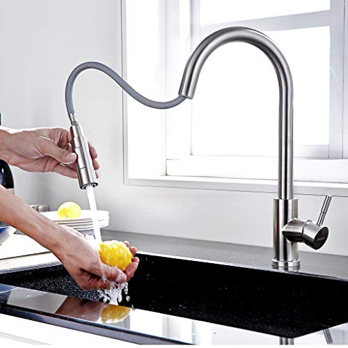 WELQUIC Grifo de cocina con grifo mezclador de ducha extensible, grifo de lavabo giratorio de 360 ??° en acero inoxidable-SYD1003