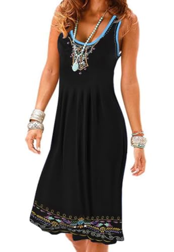 Image of Camisunny Women Casual Loose Tank Dresses Sleeveless Beach Vacation Dress Swing Pleated U Neck Fashion Soft
