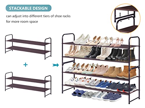 Aooda 2 Tier Long Shoe Rack For Closet Stackable Wide Low 18-Pairs Fabric Shoe Shelf Storage Organizer For Floor,Bedroom (Bronze) #TOP3