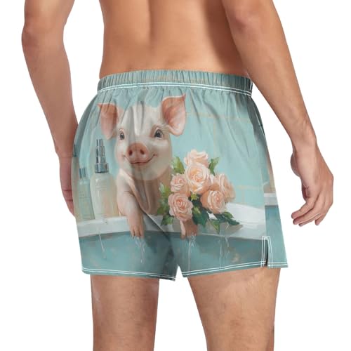 Cute Pig Bathtub Men's Cotton Boxer Shorts Moisture-Wicking Sleep Shorts Underwear Pajama Bottoms with Button Fly4