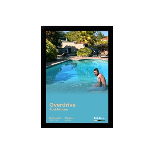 Image of BLINKART Post Malone- Overdrive Wall Photo Frames | Wall Art for Bedroom, Living Room, Studio or Office | Album Cover Print with Spotify Song Link QR Code | Gift for Fans - 8x12 In