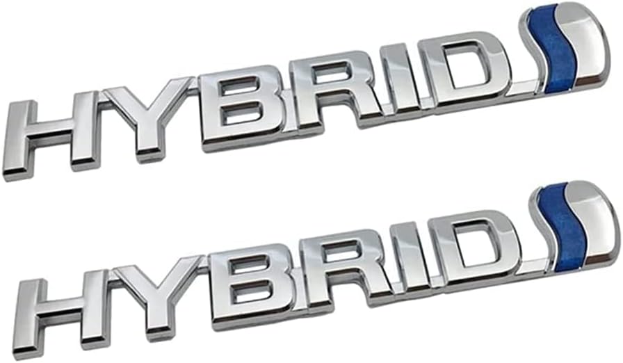 EmbRoom 2 Pack 3D Metal HYBRID Logo Car Side Fender Rear Trunk Emblem Badge Decals Sticker for Universal Car (Chrome/Blue)