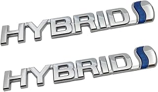 2 Pack 3D Metal HYBRID Logo Car Side Fender Rear Trunk Emblem Badge Decals Sticker for Universal Car (Chrome/Blue)