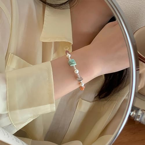 2 Pieces Sea Glass Bracelet with Mint Green Blue Glass and Freshwater Pearls, Boho Jewelry for Women3