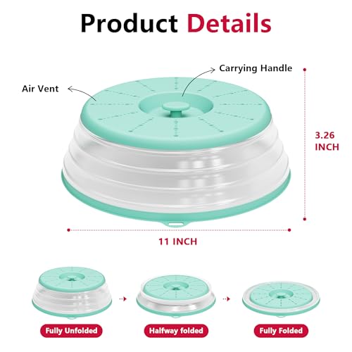 Image of WVM Microwave Splatter Cover Vented for Food with Hook Hole, Splatter Guard & Colander Kitchen Gadget for Food, Meal Prep, Mint Green, M(11 inchx3.26 inch)-Pack of 1