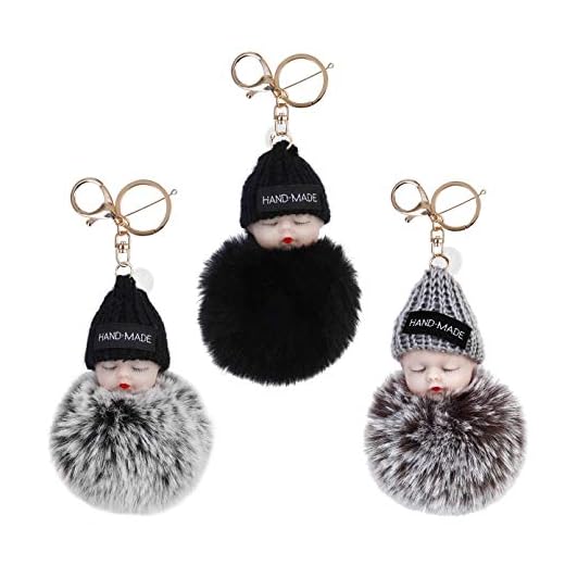 Porte-clés en Peluche Mignon Poupée bébé Pendentif Voiture Téléphone Portable Troussea Pendant pour Voiture Handbag Femme Fille 3 Pack Couleur Aléatoire
