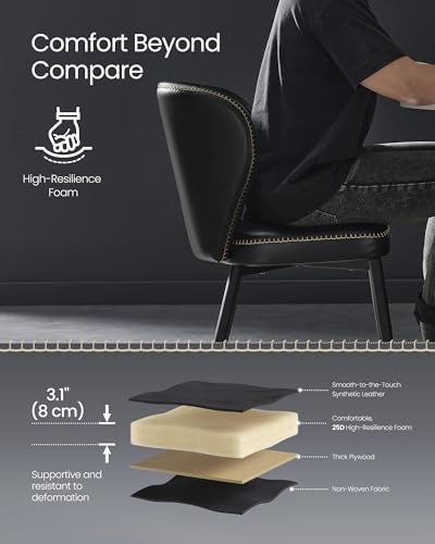 Image of VASAGLE Dining Chairs Set of 6, Upholstered Kitchen Chairs | Synthetic Leather with Stitching, Mid-Century Modern, Easy Assembly, Living Room Lounge, Ink Black
