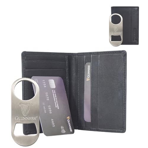 Guinness Official Leather Wallet Gift Set for Men RFID Blocking Bifold Wallet Leather Card Holder & Keyring Bottle Opener Genuine Leather Premium Boxed Gift Set