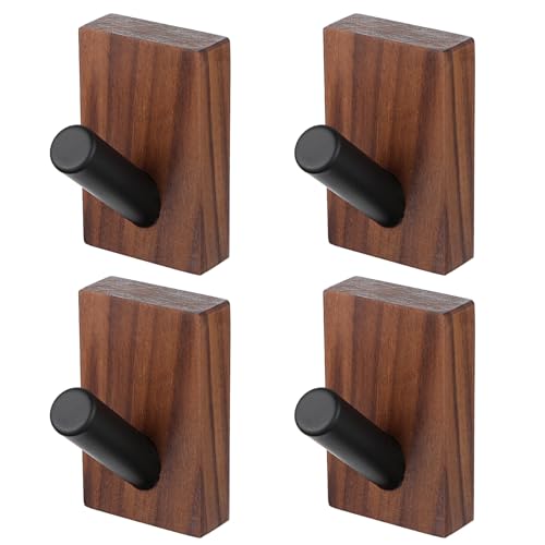 4 Pcs Wood Wall Hooks, Adhesive Coat Rack Wall Mounted Hooks Wood...