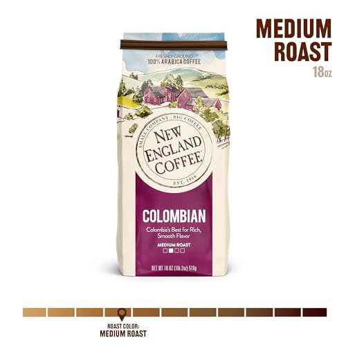 Image of New England Coffee Colombian Medium Roast Ground Coffee, 18oz Bag (Pack of 1)