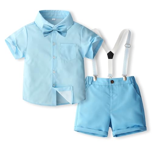 Boys Outfits Set Short Sleeve Shirt and Suspenders Ideal for Stage Performances and Children's Day Celebrations