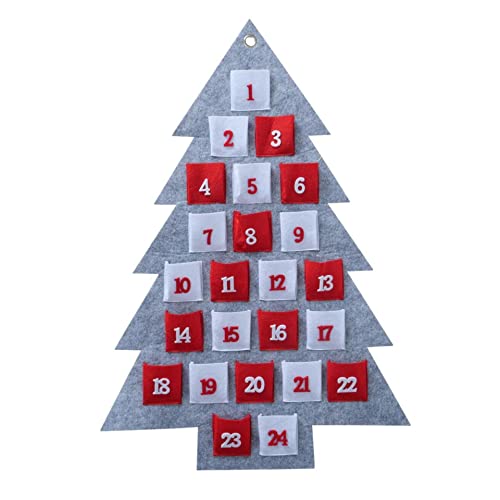 Calendrier de l'Avent en tissu à remplir - 70 x 47 cm - À suspendre - Rouge/blanc/gris - En feutre Cover