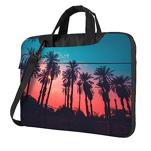 Sacoche bandoulière ordinateur portable 13 14 15.6 pouces motif tigre et palmier sunset