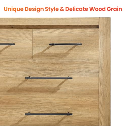 Image of 7 Drawer Dresser for Bedroom, 57.4 inch Wide Modern Chest of Drawers, Wooden Large Storage Cabinet with Sturdy Construction, TV Stand for Living Room, Hallway, Dining Room, Office (Natural Oak)