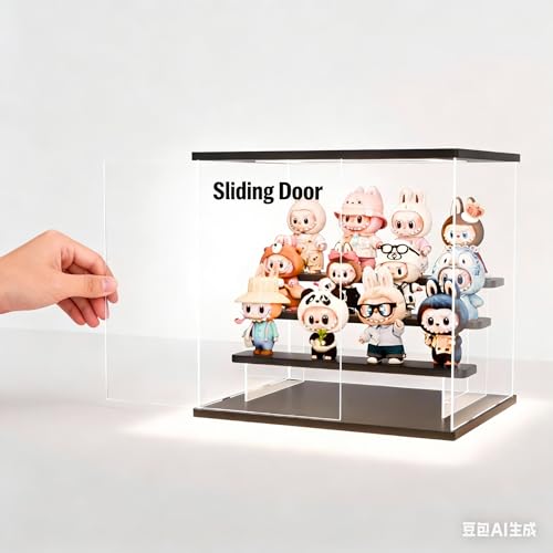 Image of Clear Acrylic Display Case with RGB LED Light, 6 Tier Dustproof Showcase for Collectibles, Figures & Model Cars, Stackable Display Box (Black, 15x12x15 in)