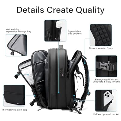 Travel Backpack with Vacuum System,60L Expandable Vacuum Backpack Travel with TSA Lock,17.3 inch Laptop Backpacks Vacpack Backpacks with Vacuum(Black,Built-in Air Pump)