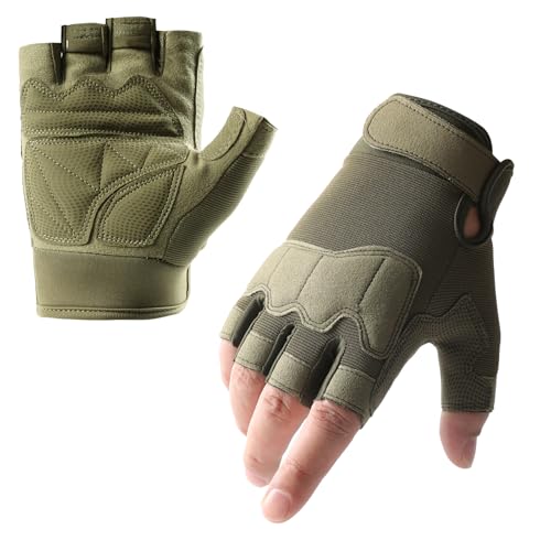 SUJAYU Fingerless Outdoor Gloves for Men Women Knuckle Protection for Cycling Hiking Bicycle Riding Motorcycle Gloves for Men Women (Green Large)