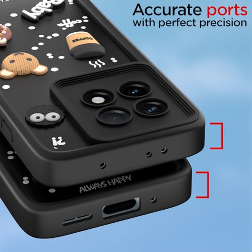 Image of Pikkme Back Cover for OnePlus 11R 5G | Cute Fun Cartoon 3D Bear Silicone Full Body Protection Bumper Cover (Black)