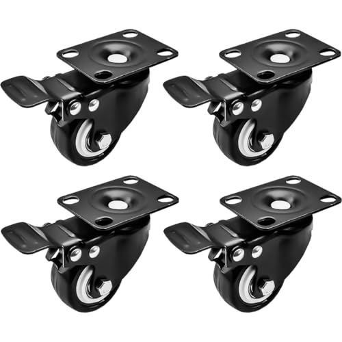 Online Best Service Ruedas Giratorias Base de Goma con Placa Superior Y Cojinete de Alta Resistencia con Bloqueo Total Paquete de 4 Frenos Negros Por (1.5
