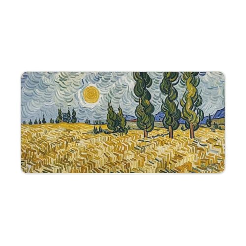 Desk Pad Protector 24x12 Inch Extended Wheat Fields and Cypress Trees Keyboard Mouse Mat miniatura 5