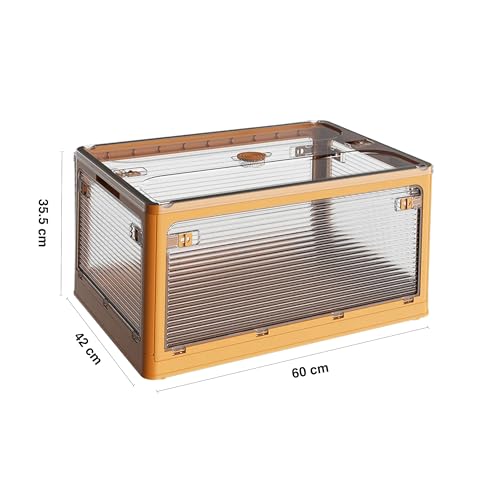 Image of oddpod Stack Genie Collapsible X-Large Capacity Storage Box with Detachable Wheels /Multifunctional Transparent Stackable, Portable & Foldable Organizer for Indoor and Outdoor use - Yellow