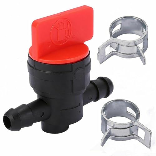 Valve d'arrêt de carburant pour tondeuse à gazon, robinet à essence avec 2 pinces, compatible tuyau de 6 à 8 mm, accessoire de jardin durable pour moteurs...