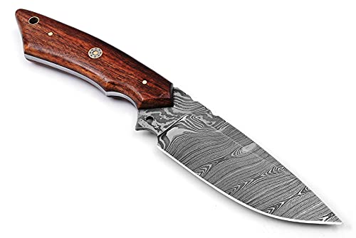 Tommi Custom Handmade Damascus Steel Blade Hunting Skinning Knife With Leather Sheath 14103, Wood,Steel #TOP1