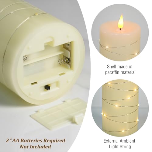 Image of 3Pcs LED Flameless Pillar Candles for Home Wedding Decor | 3D flickering flame, built‑in remote timer. 4 inch /5 inch /6 inch hemp rope LED candles, battery‑powered for indoor decor.