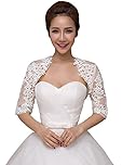 Women's Lace Wedding Bridal Bolero Jackets Shawl Formal Party Prom Evening Cape for Bride Bridesmaid Wrap Shrugs, Half Sleeve Ivory, One Size