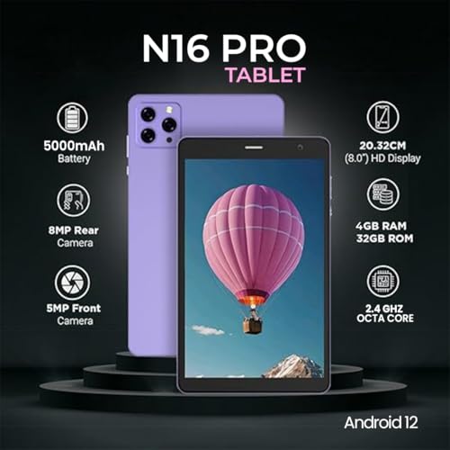 Image of IKALL N16 Pro Smart Tablet - 8 Inch HD Display, Octa Core Processor, 4GB RAM + 32GB ROM, Android 12, 4G Voice Calling, Long-Lasting 5000mAh Battery (Purple)
