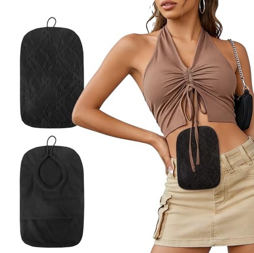 Ostomy Bag Covers 2 Pack, Black Lace Stretch Covers with Opening - Odor Control, Waterproof & Washable Pouches for Ileostomy/Colostomy Care, for Women & Men