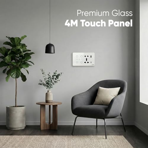Image of AZIOT Smart Premium Toughened Glass Touch Switch Panel | Elevate 4 Module (2 Switch + Fan + Socket) | WiFi + BLE | No Hub Required | Compatible with Alexa, Google Assistant & Siri | White